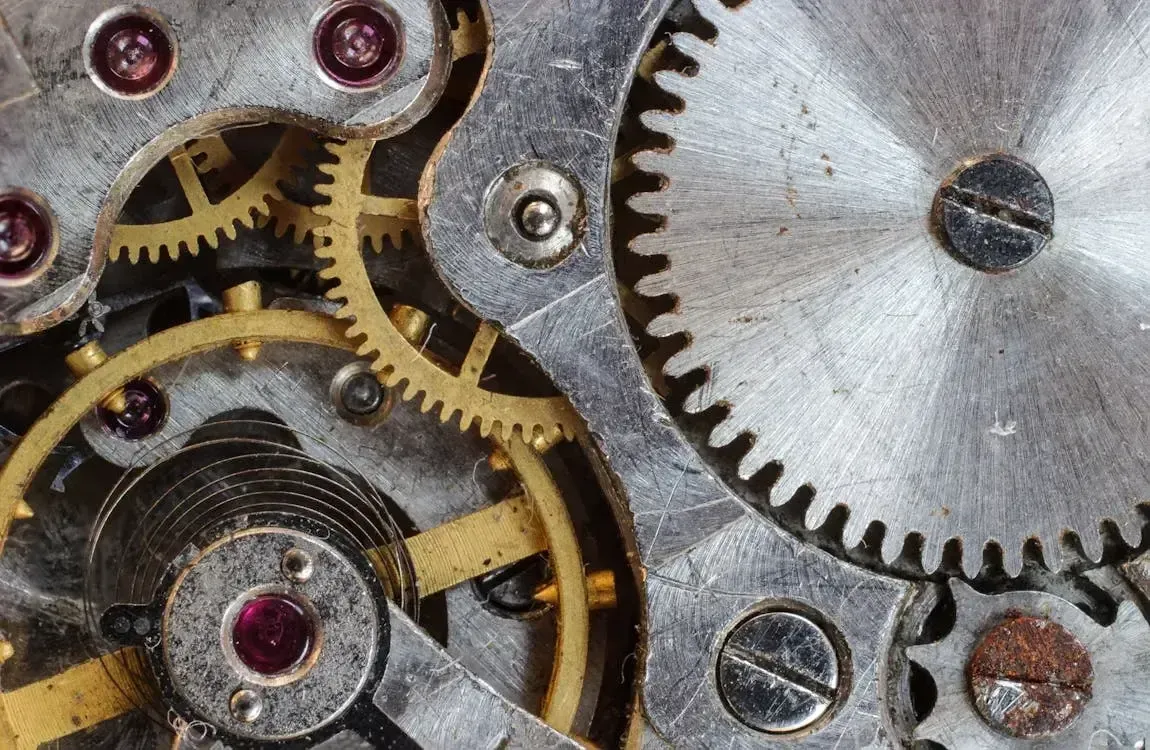 Close-up of interlocking clock gears