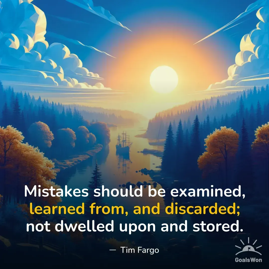 Sailing ship on a river at sunrise with quote about learning from mistakes