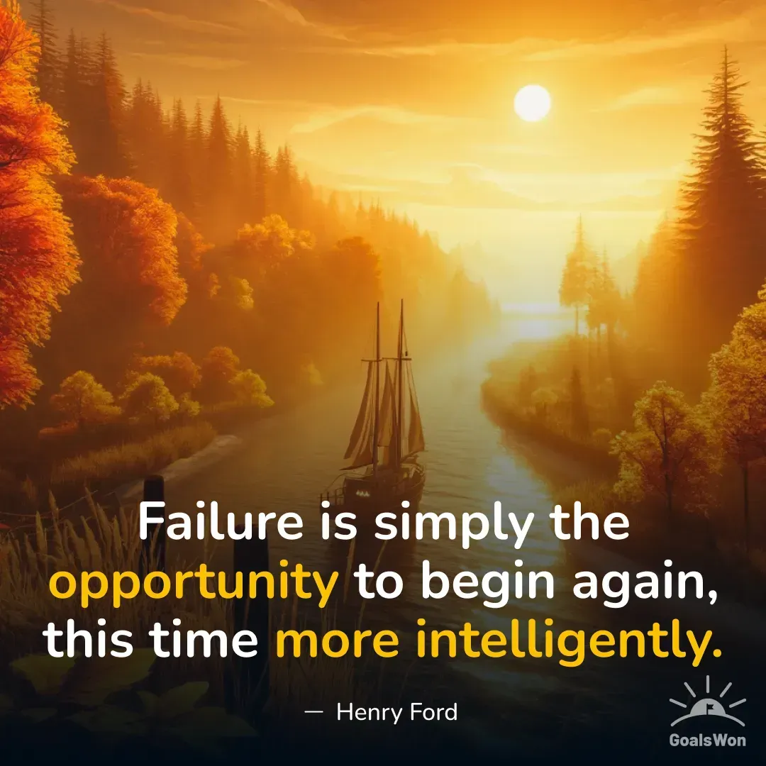 Sailboat on a golden river at sunset with quote about failure as opportunity