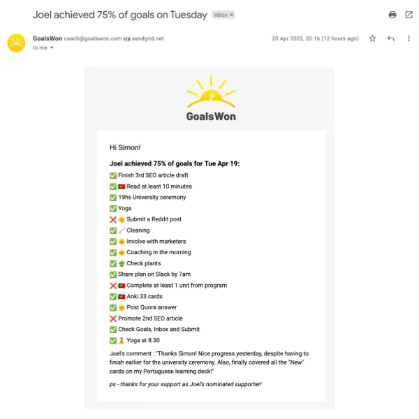 Nominated supporter email